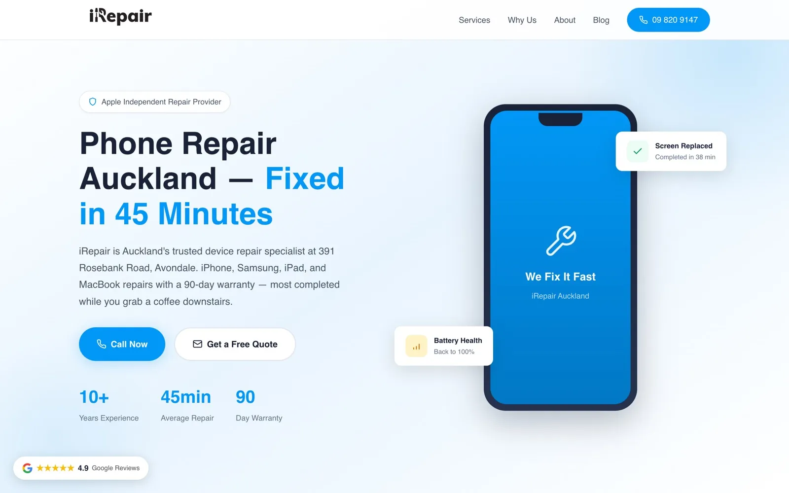 iRepair Limited site by Webgun